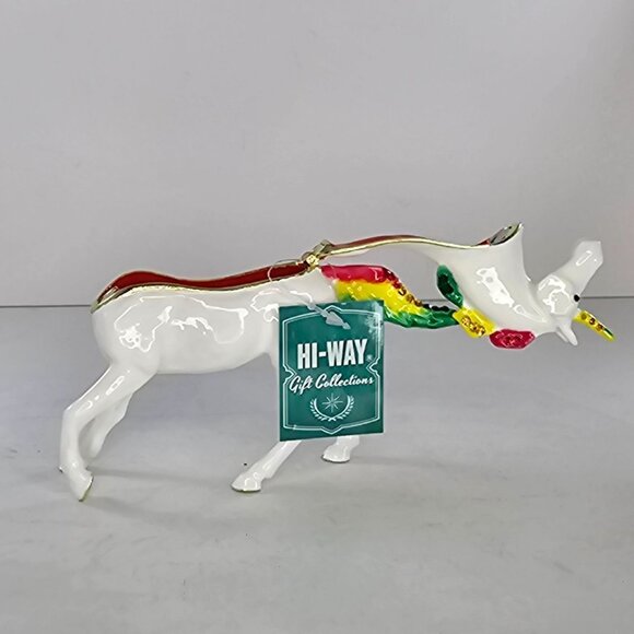 Enamel Jeweled Unicorn Horse Trinket Box Rhinestone *Missing Jewel* - Picture 6 of 9